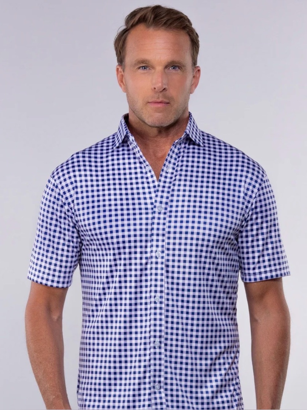 Collars & Co Men’s XL Blue Gingham Short Sleeve Dress Shirt NWOT